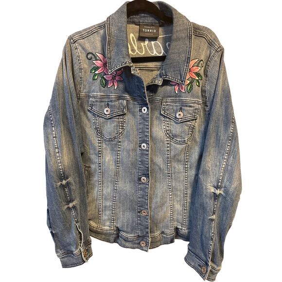 Torrid Fearless Embroidery Tiger Denim Women's Trucker Jacket 3X - Picture 2 of 8